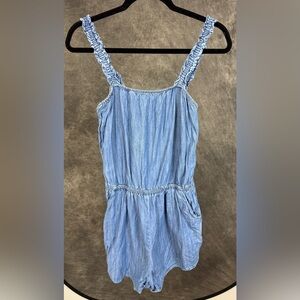 Express Blue Denim Romper Shorts Jumper Ruched Straps Size S